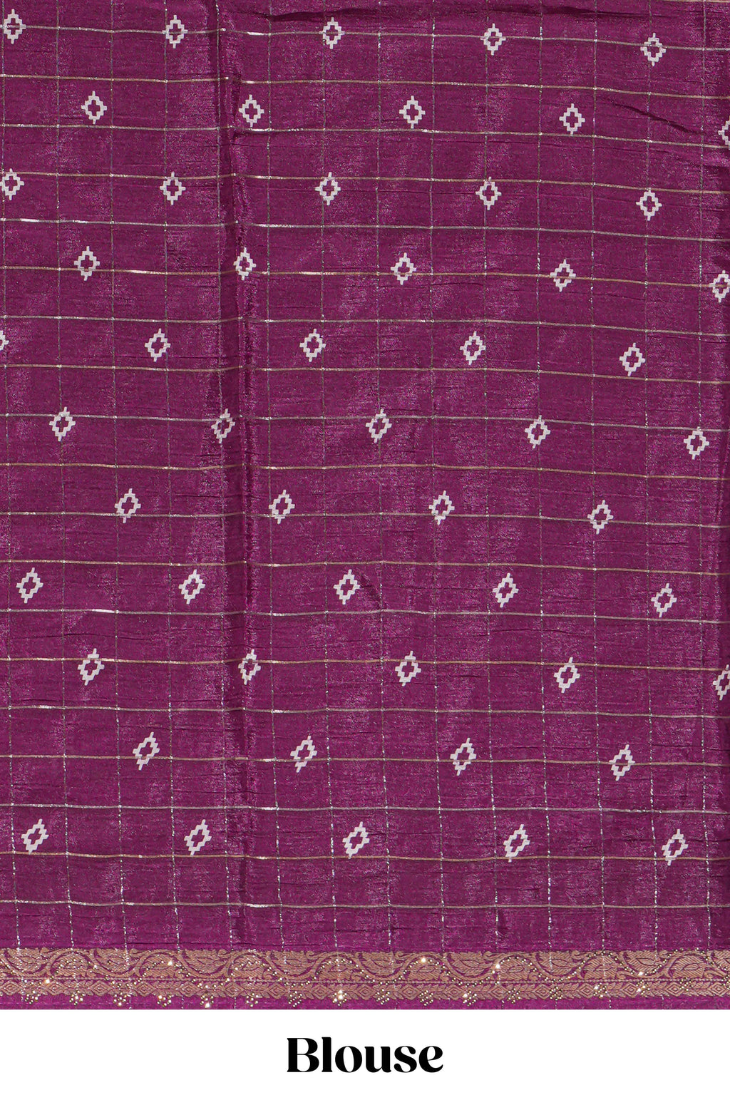 Deep plum checked with floral motifs chiffon saree with self zari border and matching blouse