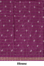 Deep plum checked with floral motifs chiffon saree with self zari border and matching blouse