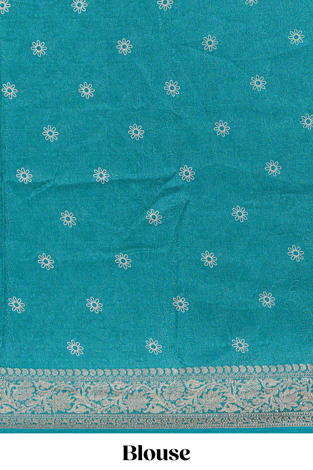 Teal green floral designed chiffon saree with self zari border and matching blouse