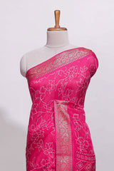 Pink floral designed chiffon saree with self zari border and matching blouse