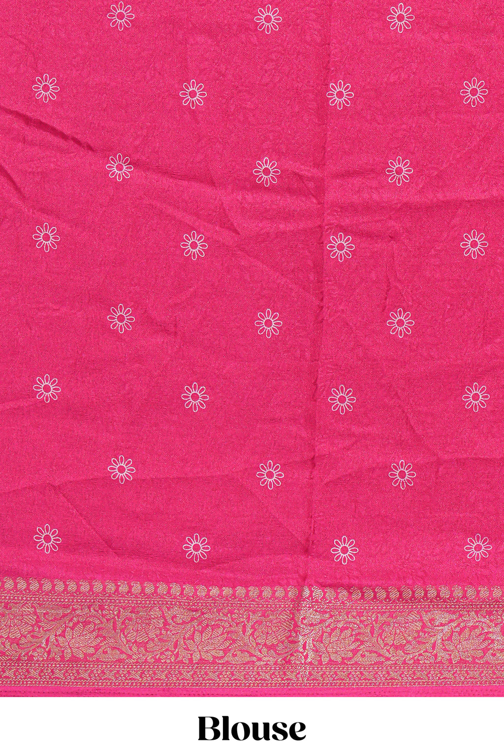Pink floral designed chiffon saree with self zari border and matching blouse