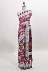Maroon kalamkari style chanderi cotton saree with contrast border and blouse