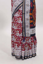 Maroon kalamkari style chanderi cotton saree with contrast border and blouse