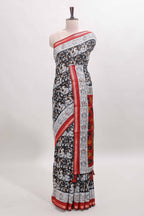 Black kalamkari style chanderi cotton saree with contrast border and blouse
