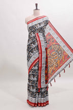 Black kalamkari style chanderi cotton saree with contrast border and blouse