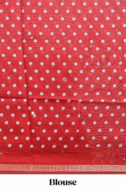 Orange kalamkari style chanderi cotton saree with contrast border and blouse