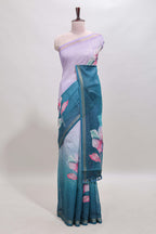 Lavender & green dual shade checked floral design chanderi cotton saree with self zari border and matching blouse