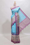 Blue striped floral buttas madhubani art design chanderi cotton saree with contrast border and blouse