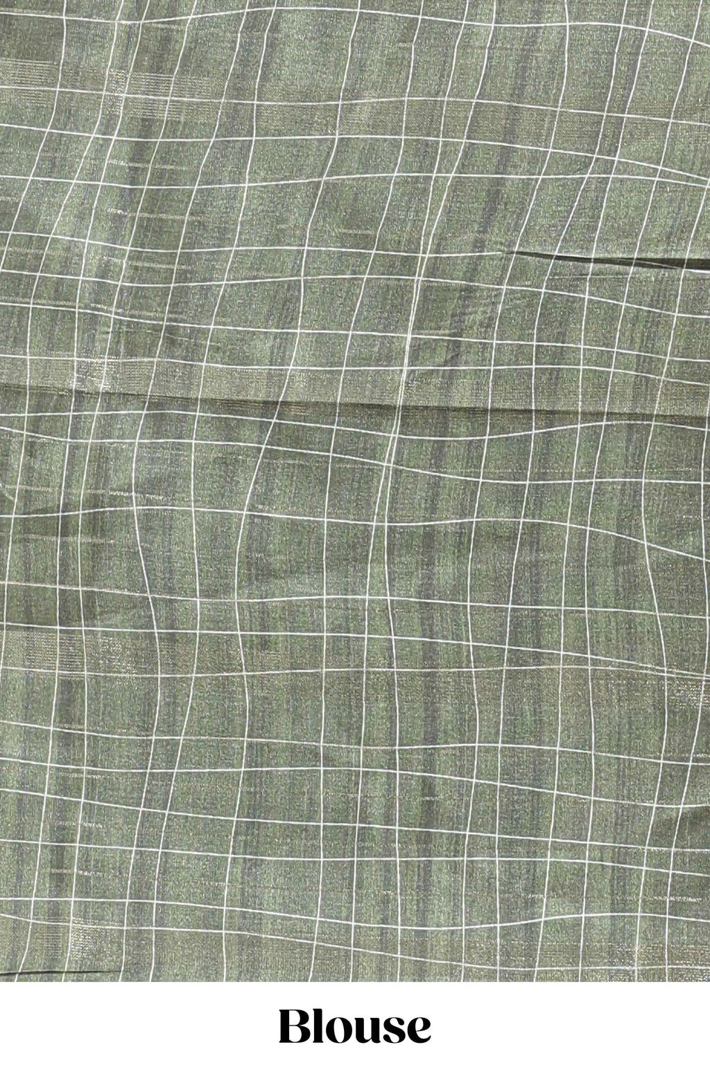 Green checked birds & floral design chanderi cotton saree with contrast border and blouse