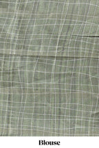Green checked birds & floral design chanderi cotton saree with contrast border and blouse