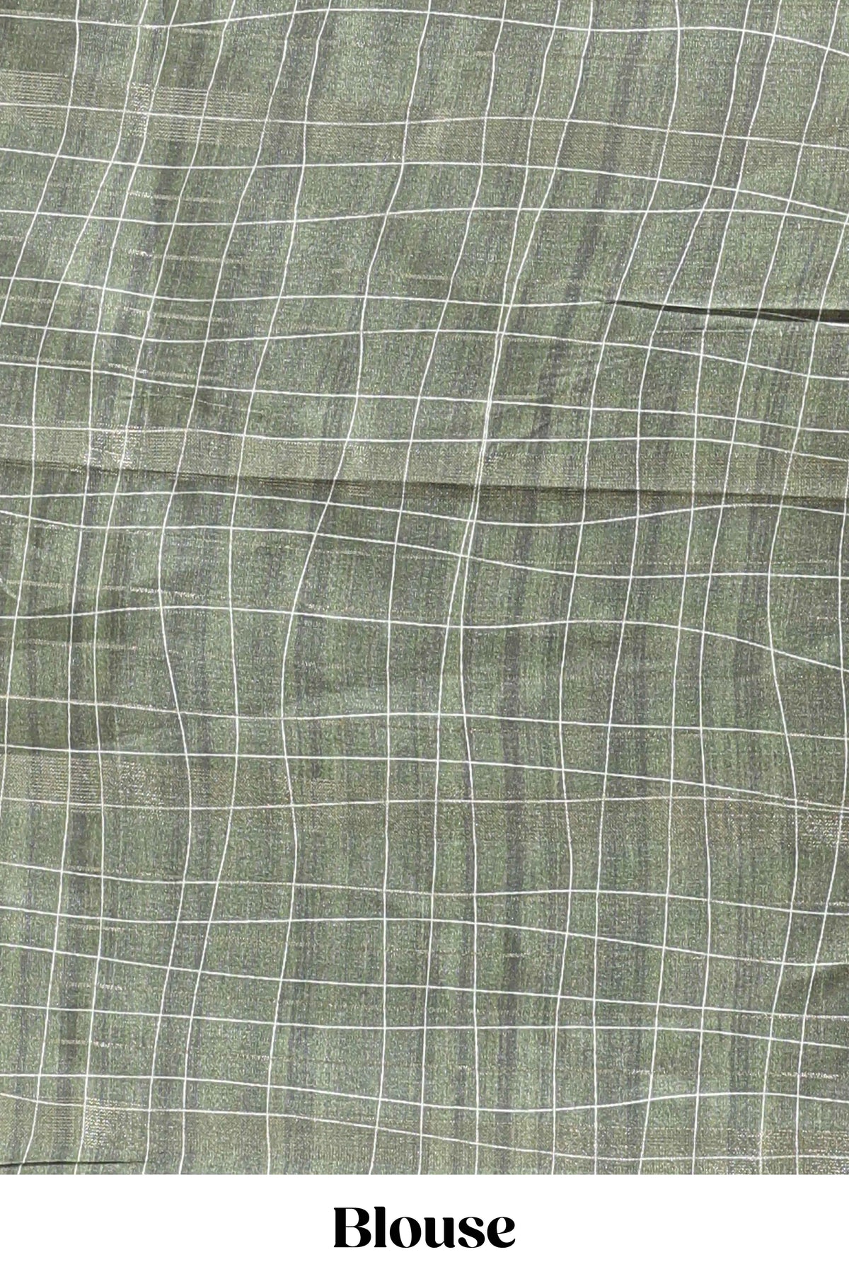 Green checked birds & floral design chanderi cotton saree with contrast border and blouse