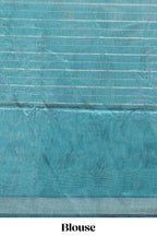 Green striped leaf design chanderi cotton saree with contrast floral & crane design border and blouse