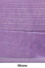 Violet striped leaf design chanderi cotton saree with contrast floral & crane design border and blouse
