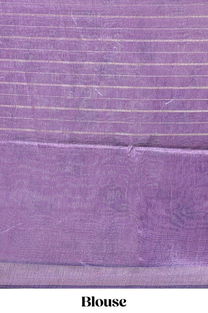 Violet striped leaf design chanderi cotton saree with contrast floral & crane design border and blouse