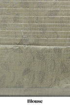 Green striped leaf design chanderi cotton saree with contrast floral & crane design border and blouse