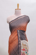 Rust orange checked buttas chanderi cotton saree with self border and contrast blouse