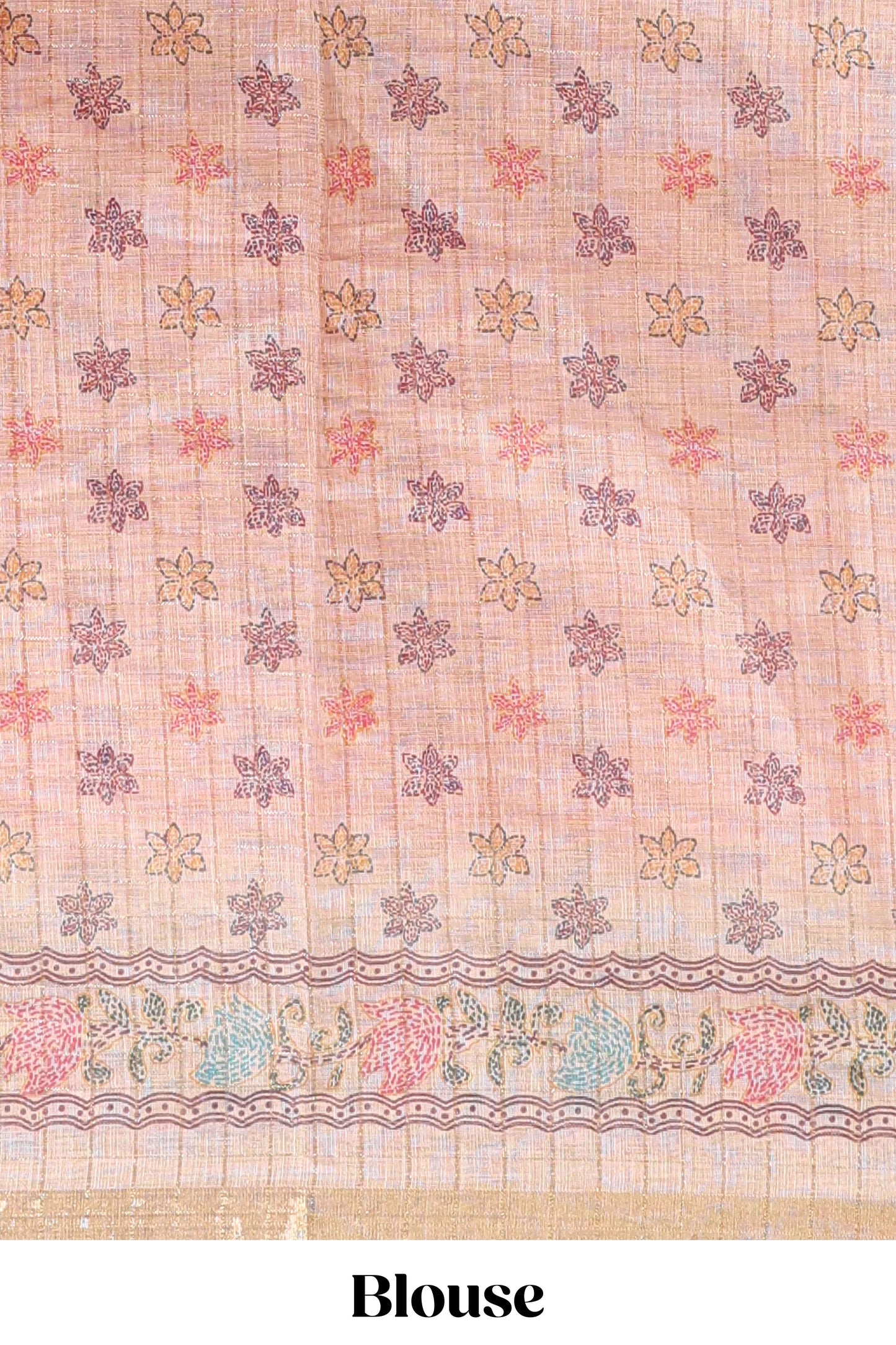 Blue bhandhini style chanderi cotton saree with contrast border and floral print blouse