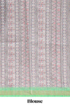 Green bhandhini style floral design chanderi cotton saree with self zari border and contrast printed blouse