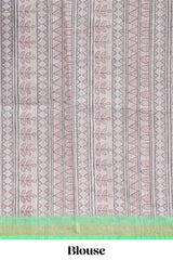 Green bhandhini style floral design chanderi cotton saree with self zari border and contrast printed blouse