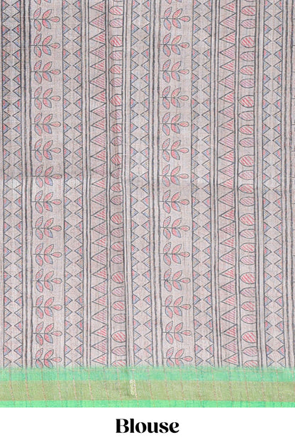 Green bhandhini style floral design chanderi cotton saree with self zari border and contrast printed blouse