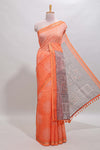Orange bhandhini style floral design chanderi cotton saree with self zari border and contrast printed blouse