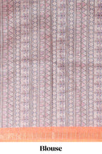 Orange bhandhini style floral design chanderi cotton saree with self zari border and contrast printed blouse