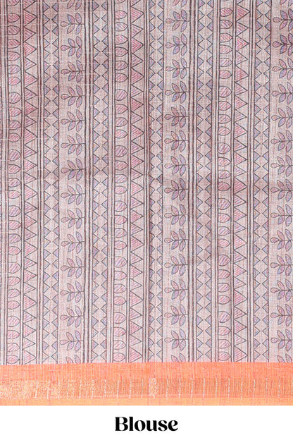 Orange bhandhini style floral design chanderi cotton saree with self zari border and contrast printed blouse