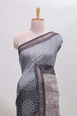 Dual shade bhandhini style floral design chanderi cotton saree with self zari border and contrast printed blouse