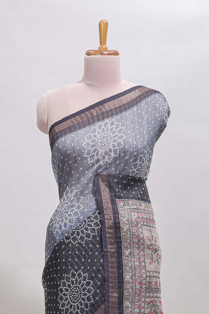 Dual shade bhandhini style floral design chanderi cotton saree with self zari border and contrast printed blouse