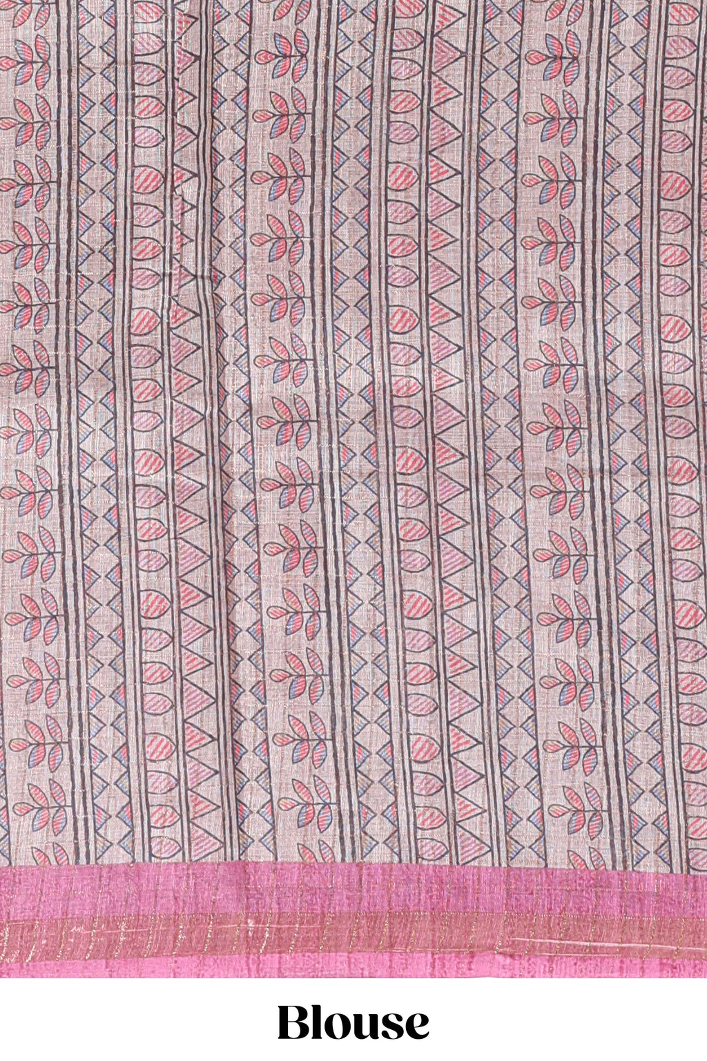 Pink bhandhini style floral design chanderi cotton saree with self zari border and contrast printed blouse