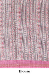 Pink bhandhini style floral design chanderi cotton saree with self zari border and contrast printed blouse
