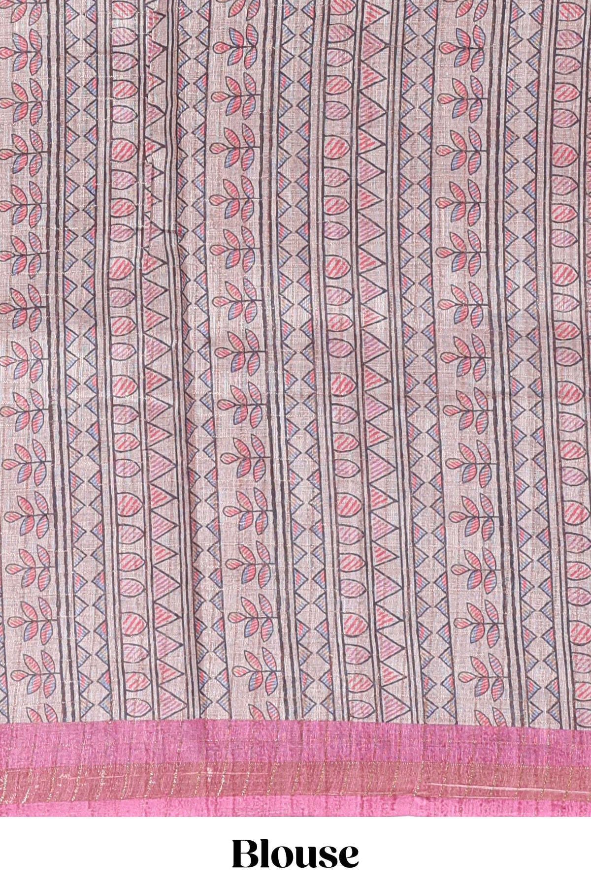 Pink bhandhini style floral design chanderi cotton saree with self zari border and contrast printed blouse