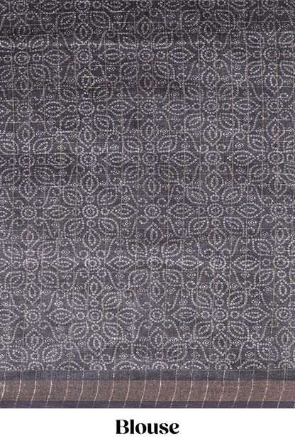 Cream & black dual shade checked floral design chanderi cotton saree with self zari border and matching blouse
