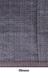 Blue & dark blue dual shade checked floral design chanderi cotton saree with self zari border and matching blouse