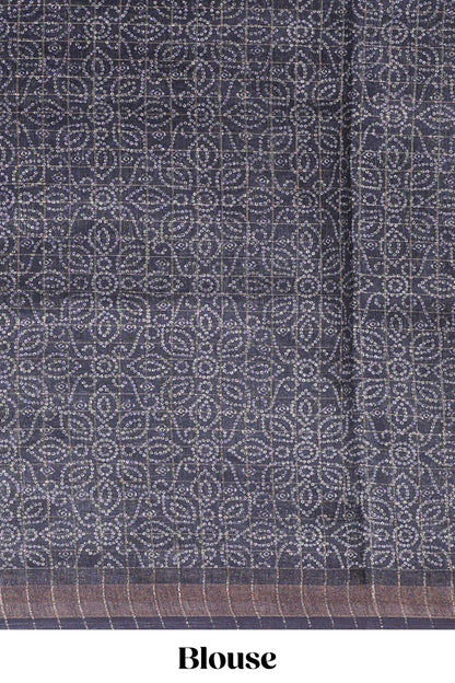 Blue & dark blue dual shade checked floral design chanderi cotton saree with self zari border and matching blouse