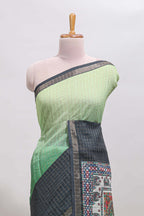 Green & dark green dual shade checked floral design chanderi cotton saree with self zari border and matching blouse