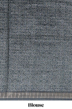 Green & dark green dual shade checked floral design chanderi cotton saree with self zari border and matching blouse