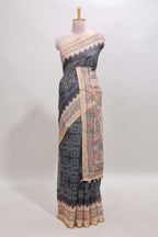 Grey bhandhini style geometric design chanderi cotton saree with contrast border and blouse