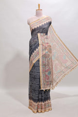 Grey bhandhini style geometric design chanderi cotton saree with contrast border and blouse