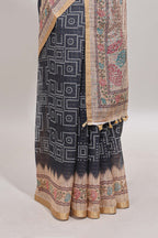 Grey bhandhini style geometric design chanderi cotton saree with contrast border and blouse