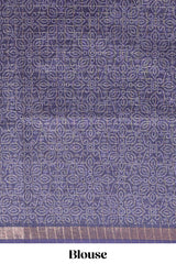Pink & dark blue dual shade checked chanderi cotton saree with self zari border and printed pallu