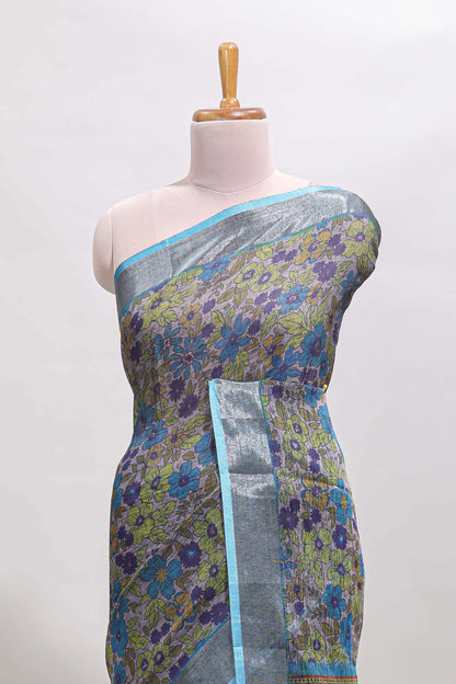 Cameo pink floral design chanderi cotton saree with contrast zari border and matching blouse
