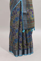 Cameo pink floral design chanderi cotton saree with contrast zari border and matching blouse