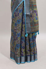 Cameo pink floral design chanderi cotton saree with contrast zari border and matching blouse