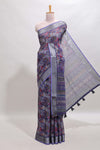 Lavender floral design chanderi cotton saree with contrast zari border and matching blouse
