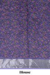Lavender floral design chanderi cotton saree with contrast zari border and matching blouse