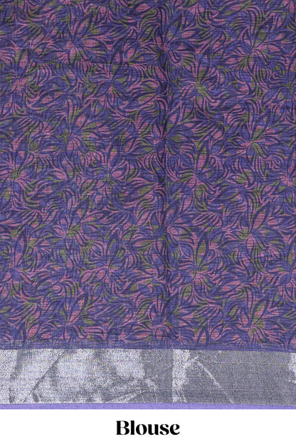Lavender floral design chanderi cotton saree with contrast zari border and matching blouse