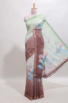 Green & brown dual shade floral design chanderi cotton saree with self zari border and printed blouse