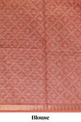 Yellow & brown dual shade checked chanderi cotton saree with self zari border and blouse