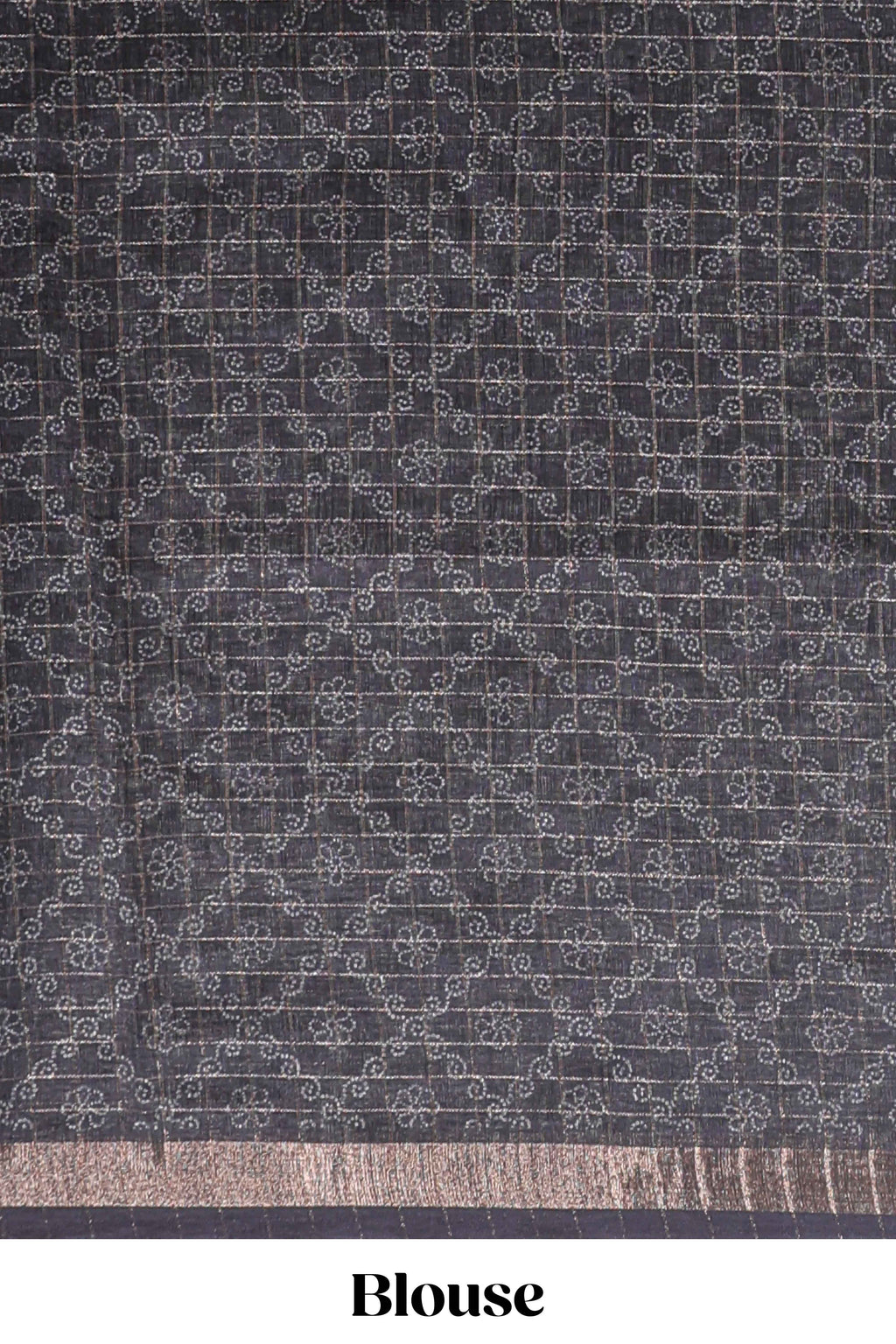 Cream & black dual shade checked chanderi cotton saree with self zari border and blouse